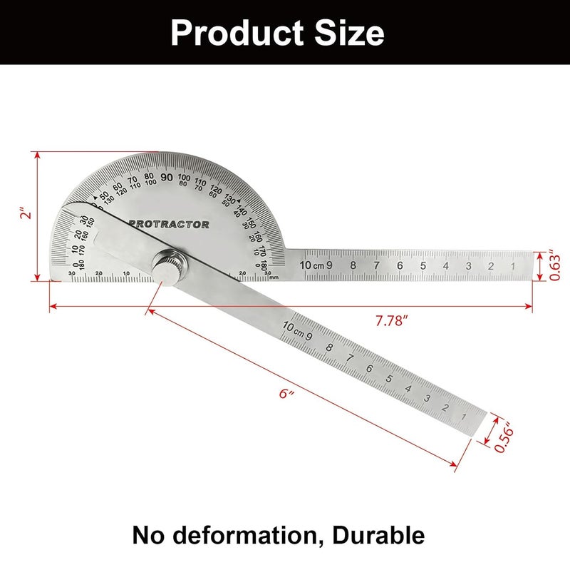 NORTOOLS Stainless Steel Angle Protractor -180° Two Arm Ruler Adjustable Finder Angle Protractor Ruler Woodworking Machinist Measure Tools((10 cm/ 3.94 Inch) - Image 3
